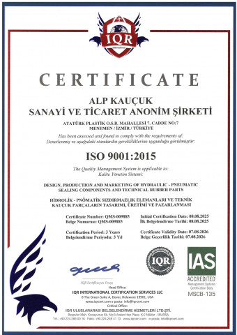 ALP KAUÇUK - Certificat ISO 9001:2015