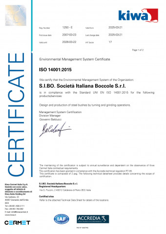 S.I.BO - Certificat ISO 14001:2015