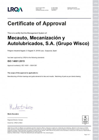 Mecauto - Certificat ISO 14001:2015