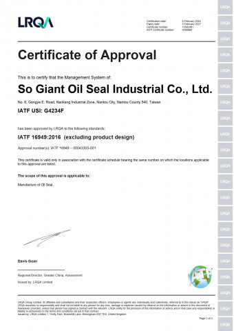 So Giant - Certificat IATF 16949:2016