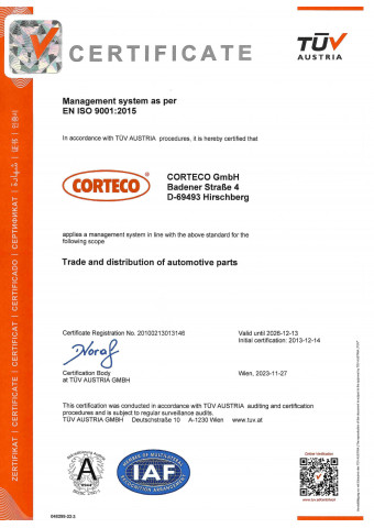 Corteco - Certificat ISO 9001:2015