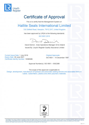Hallite Seals - Certificat ISO 9001